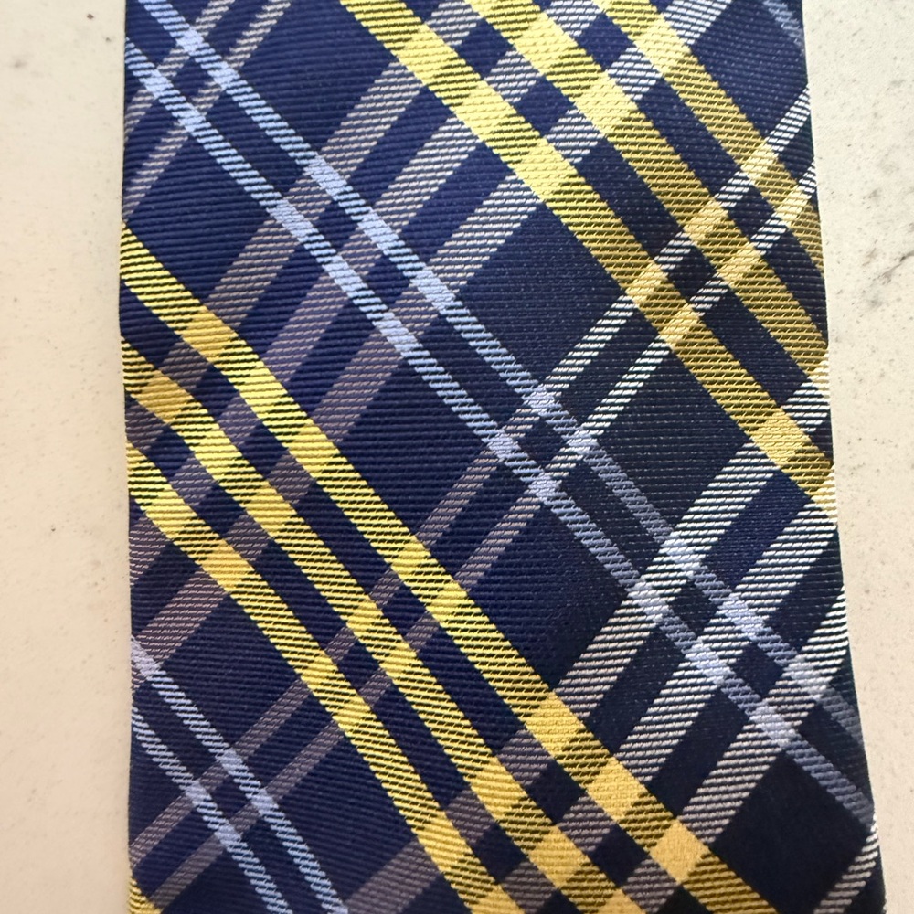 NWT Champs Blue and Yellow Plaid Tie -100 % Silk